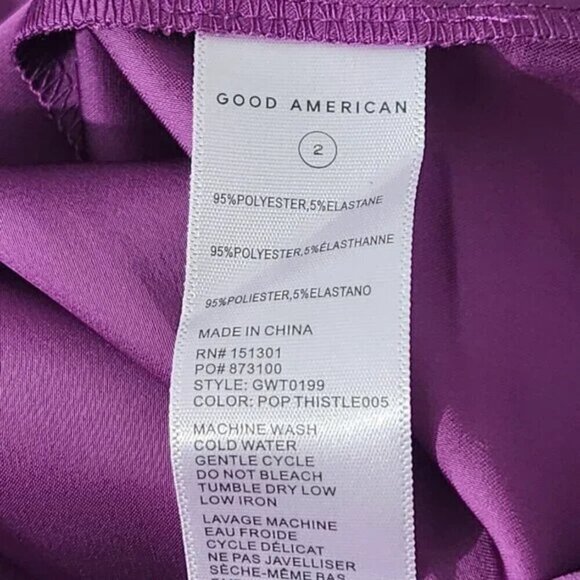 2/$50 Good American Purple Stretch Satin Faux Wrap Blouse Size 2 - Picture 6 of 8